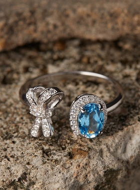 云尚服饰S925纯银托帕石黄紫水晶石榴石彩宝女蝴蝶结钩针带线戒指