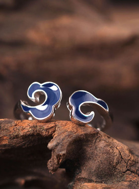 云尚服饰s925银古风仿珐琅云朵中国祥云左右手钩针带线开口戒指