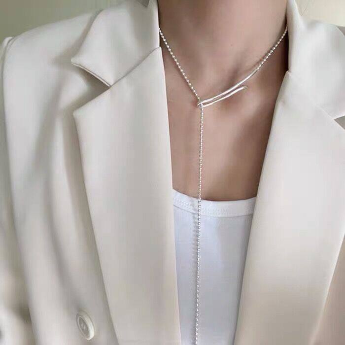 云尚服饰s925纯银特别几何冷淡风流苏别针毛衣链项链女小众设计感