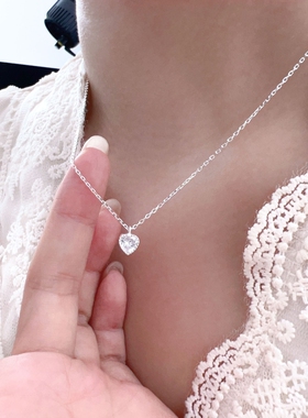 云尚服饰S925纯银白色锆石爱心项链女轻奢简约小众心形锁骨