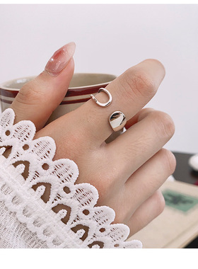 云尚服饰s925纯银不规则镂空弧面钩针带线戒指韩版重工可调