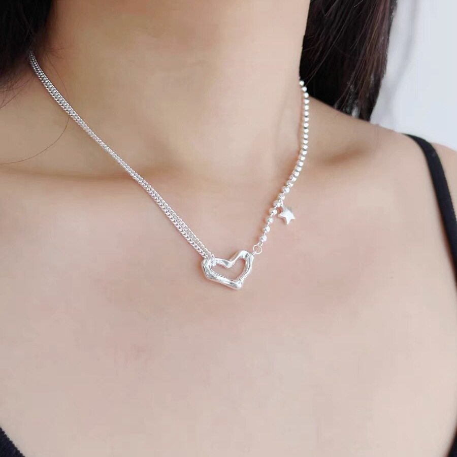 云尚服饰韩版不对称爱心项链S925纯银ins风简约小众个性轻奢手链