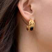 FEEI STUDIO欧美轻奢羽毛黑曜石镂空C型时尚 冷淡风超好看配饰耳环