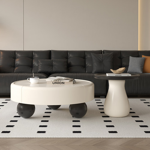 胜林奶油风圆形茶几组合