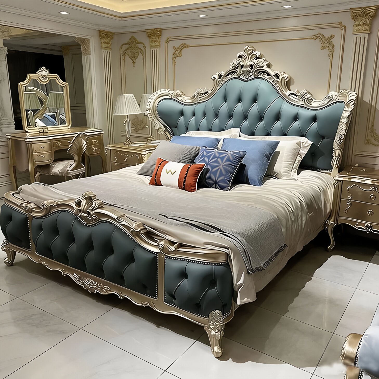 法式轻奢实木双人卧室床软包床高端别墅奢华欧式雕花主卧婚床