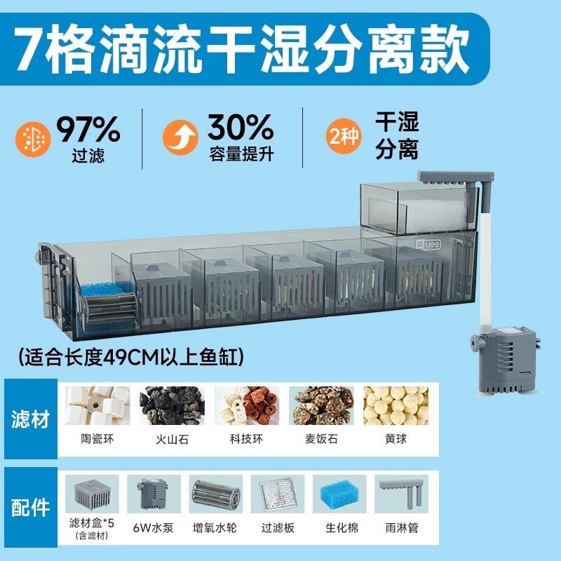 YEE鱼缸干湿分离过滤器循环系统净水泵滴流盒鱼缸过滤制氧一体机