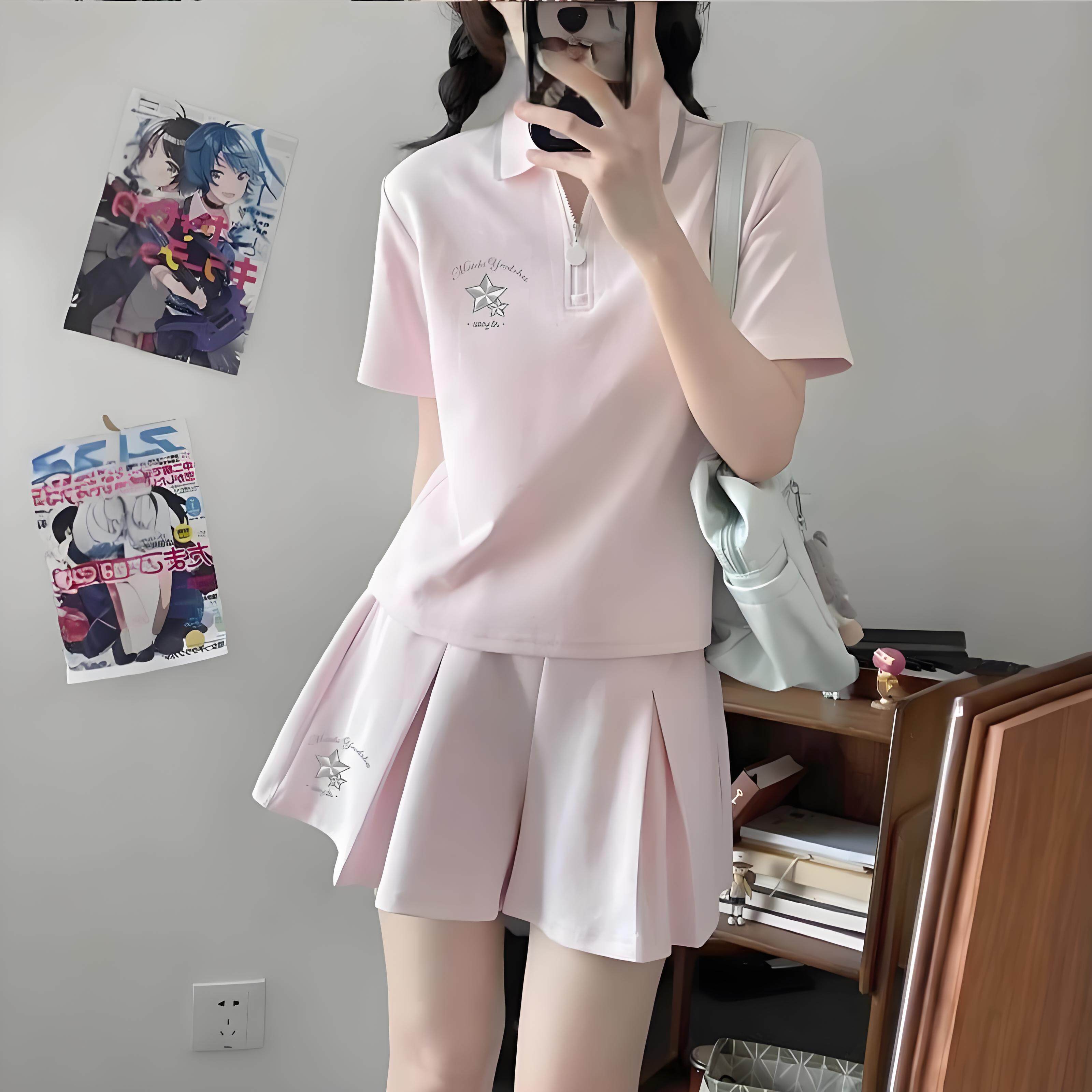 韩版运动套装女夏季新款甜美设刺绣短袖polo衫短裤裙两件套潮