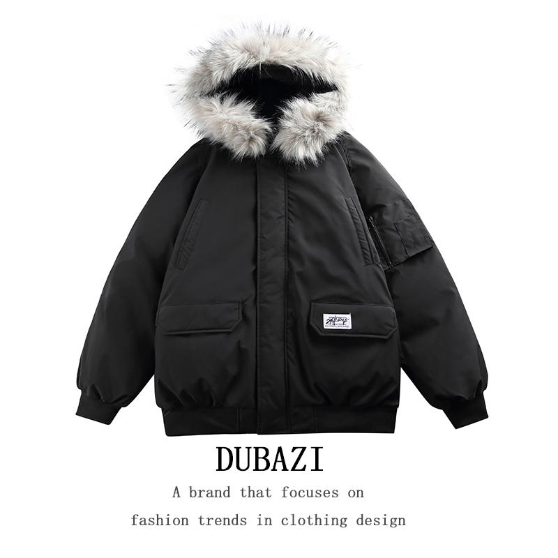 DUBAZI棉衣男女保暖宽松工装毛领冬季派克服街头加厚棉服外套正品