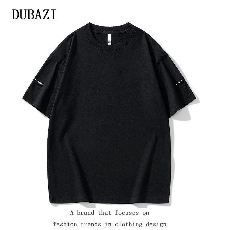 DUBAZI夏季纯棉短袖T恤男女款领口肩袖破洞宽松休闲拼接设计感t恤