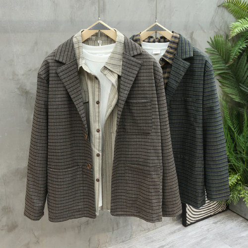 细格纹西服男女潮牌宽松西装外套