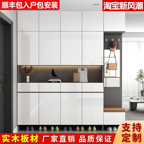实木鞋柜换鞋凳一体入户靠墙鞋架玄关柜家用门口多功能收纳储物柜
