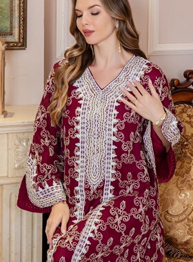 Arab Women 2026中东连衣裙长袖连衣裙long dress优雅气质 红色