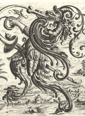 C528【德国】17世纪神话怪物主题的家具建筑装饰图案版画电子图.