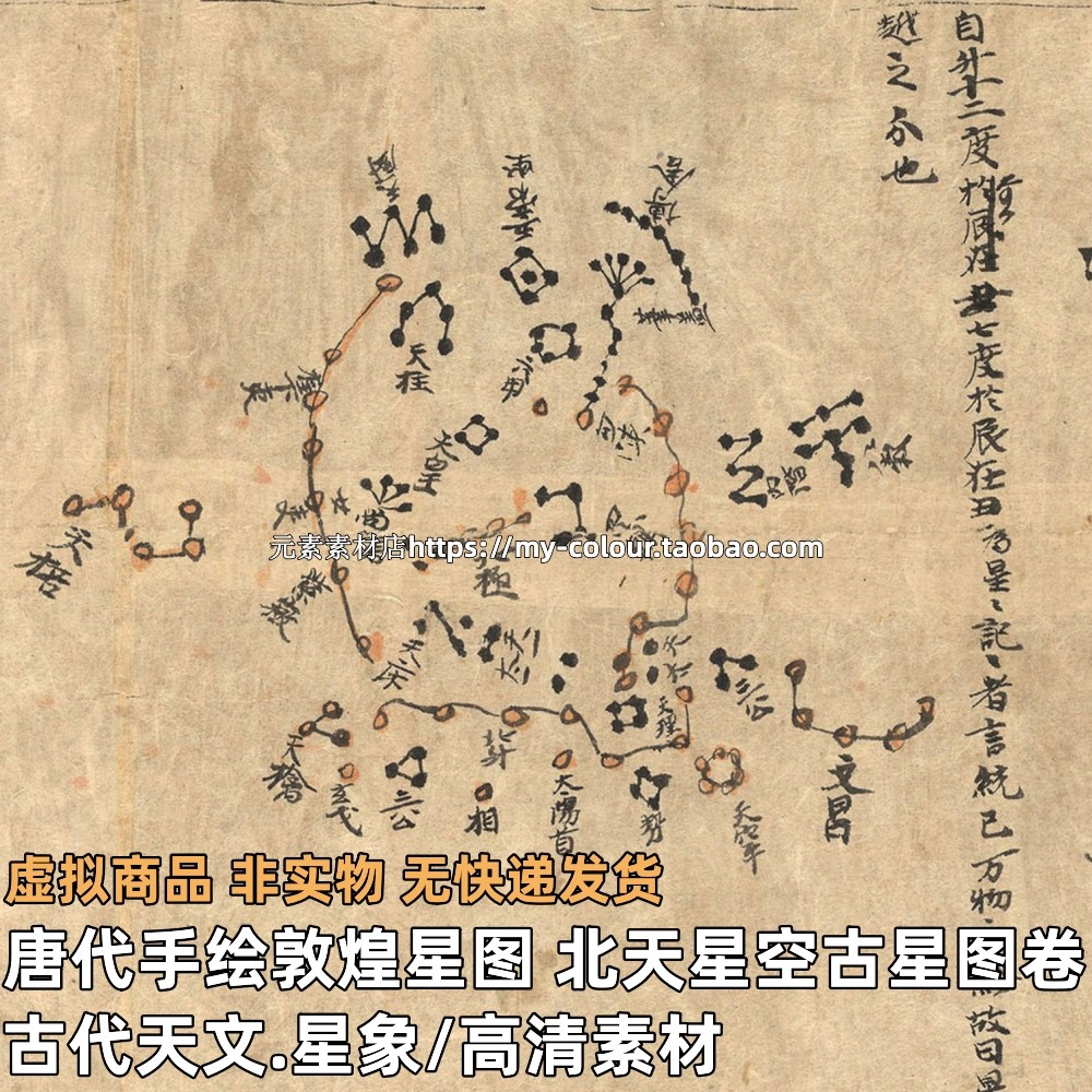 唐代手绘古星图卷敦煌星图甲本 北天星空高清电子版星图设计素材