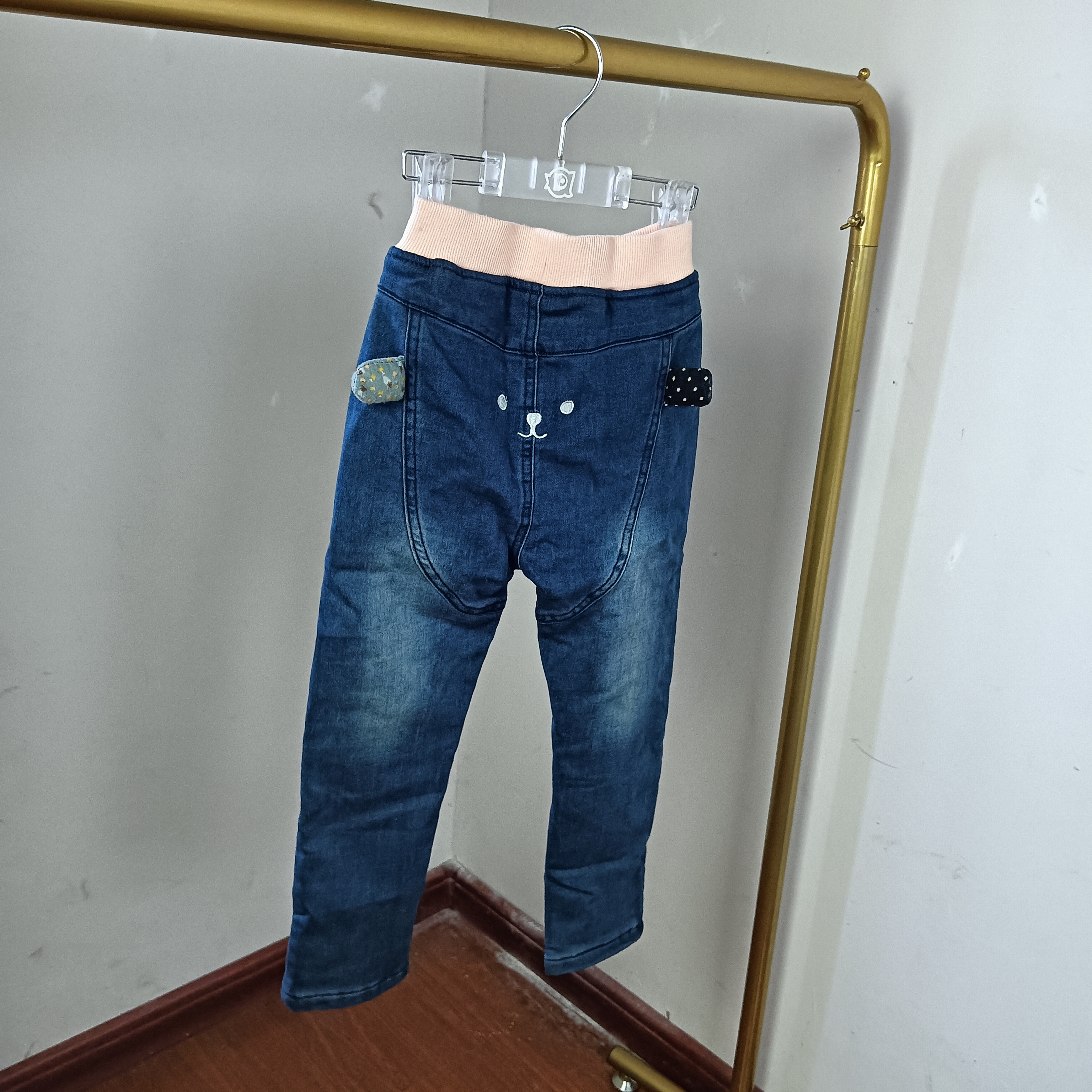 德蒙斯特儿童女童加绒加厚牛仔裤秋冬新款长裤