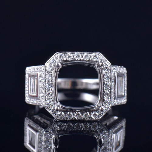 Fay Jewelry 白金钻戒枕形10*10镶嵌钻石女士戒指空托指环定制