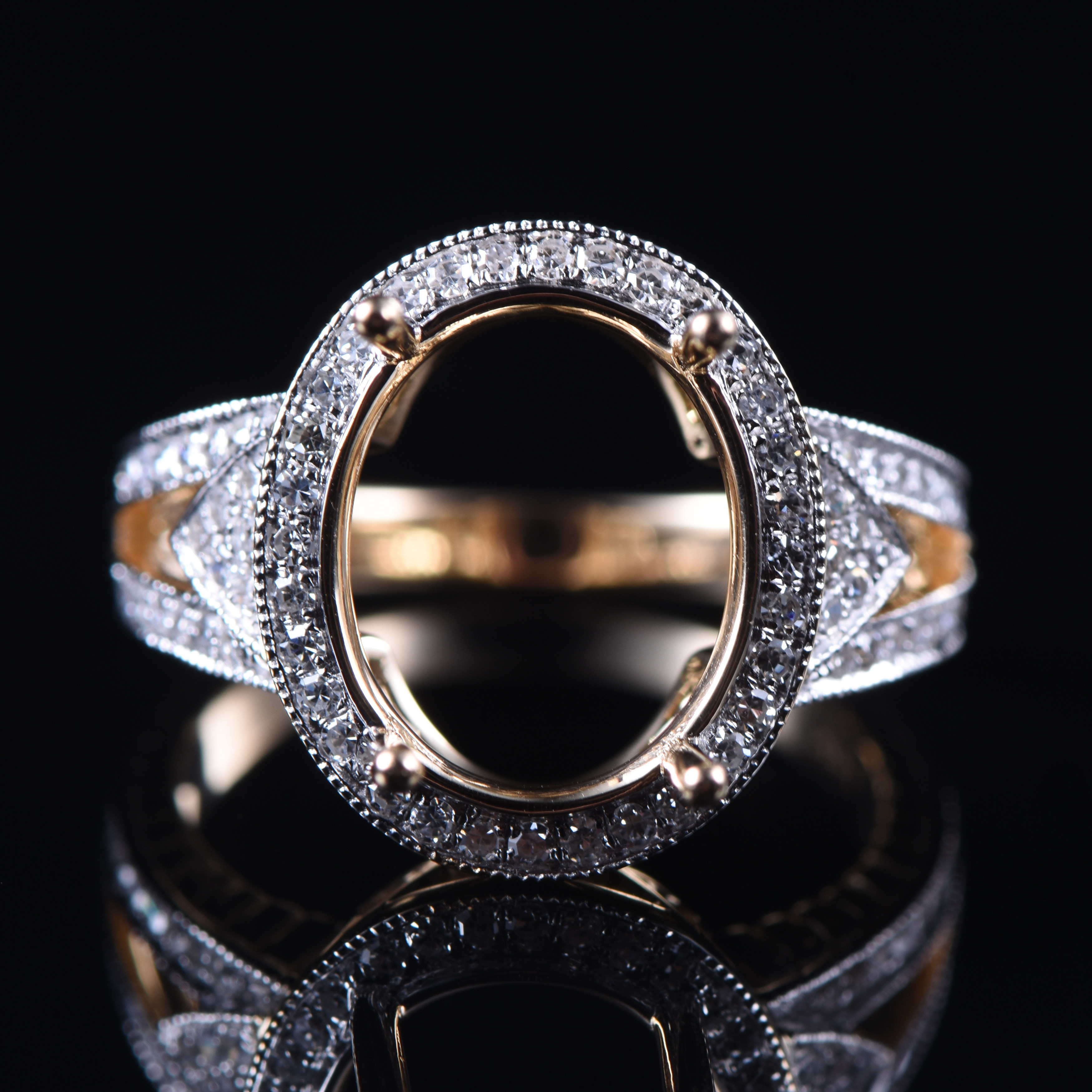 Fay Jewelry 18K金镶钻戒指椭圆钻石围镶奢华空托戒指环婚礼戒托