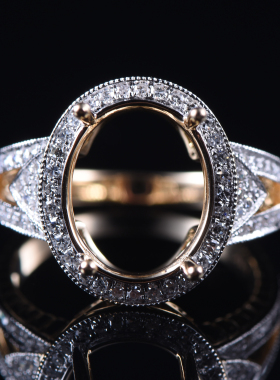 于凡珠宝 18K金镶钻戒指女椭圆形钻石围镶奢华空托戒指环婚礼戒托