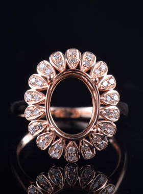 于凡珠宝 18K玫瑰金戒指女太阳花造型椭圆形空托镶嵌奢华戒托