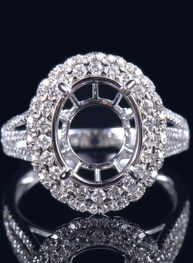 于凡珠宝 10K金钻石戒指空托女椭圆9X11围镶设计高端奢华定制戒托