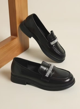 平底乐福鞋一脚蹬黑色单鞋jk上班工作女鞋新款春秋小皮鞋子272159