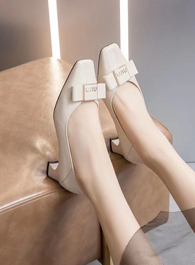 朱朱家2024春季新款方跟小矮跟内外牛皮高品质时尚淑女单鞋188306