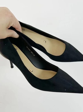 朱朱家2024正品新品中跟羊猄皮时尚舒适简洁大方素板小单鞋912302