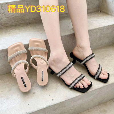 欧洲站女鞋欧货潮鞋2025夏季新款真皮水钻时尚矮跟凉拖鞋310618