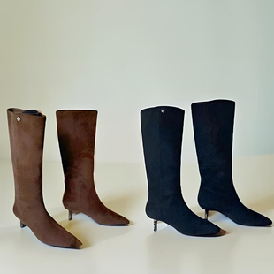 秋冬新款 细跟骑士靴女磨砂长靴套筒显瘦不过膝长筒靴26G1061 韩版