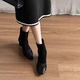 百搭软底绒面绒里弹力靴女26C938 时尚 专柜正品 4厘米舒适粗跟新款