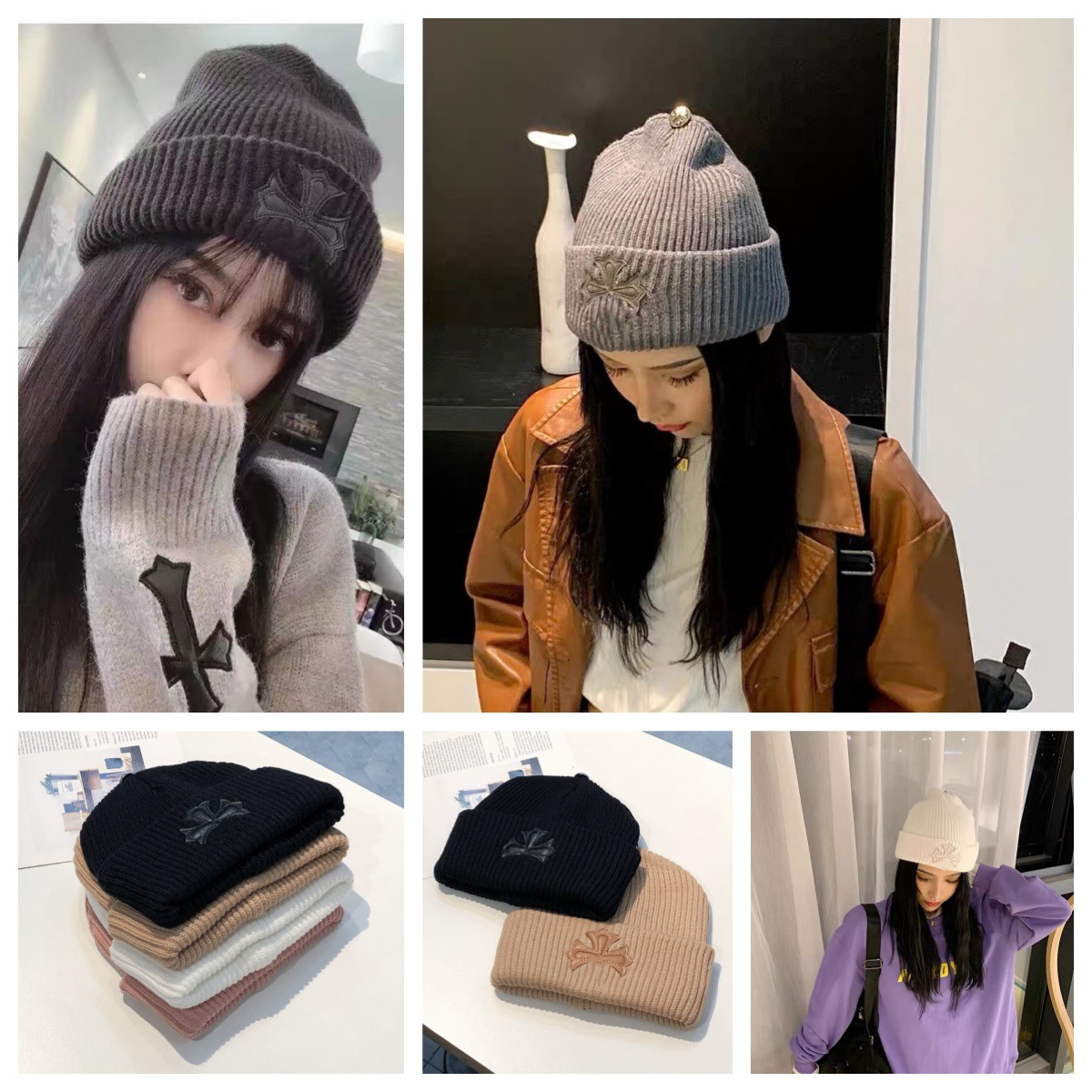 新款韩版针织帽子男女同款时尚潮流毛线帽保暖情侣皮标网红冷帽