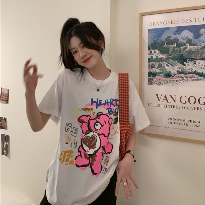 Real shot of new Korean student loose short sleeve T-shirt