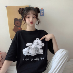 實拍  韓版新款小熊印花短袖T恤