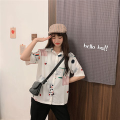 Real shot Floral Chiffon Shirt Short Sleeve student's design feeling Hong Kong style top fashion