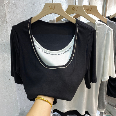 1264 官图实价90聚酯纤维10氨纶21夏季弹力修身短袖t恤女 17网