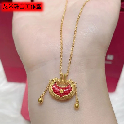 周大福如意锁套链黄金项链女