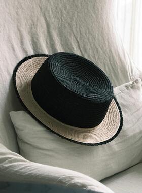 「庄园里的轻柔曼舞」撞色休闲法式平檐马尼拉麻遮阳帽防晒太阳帽