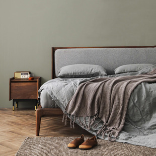 扇贝床 北欧实木床黑胡桃木现代简约1.8米1.5米主卧双人床日式