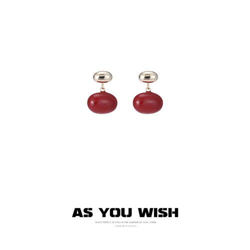 复古安哥拉红滴釉豆豆耳钉