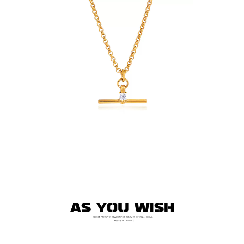 ASYOUWISH 小众设计轻奢时尚t型锆石吊坠项链高级简约独特锁骨链