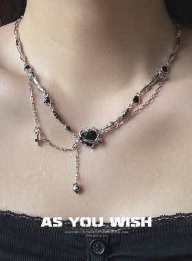 ASYOUWISH 朋克爱心吊坠项链甜酷辣妹锁骨链暗黑小众轻奢嘻哈颈链