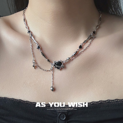 ASYOUWISH 朋克爱心吊坠项链甜酷辣妹锁骨链暗黑小众轻奢嘻哈颈链