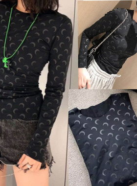 Marine月亮打底衫外穿黑色内搭叠穿神器长袖t恤女22年春夏高版本