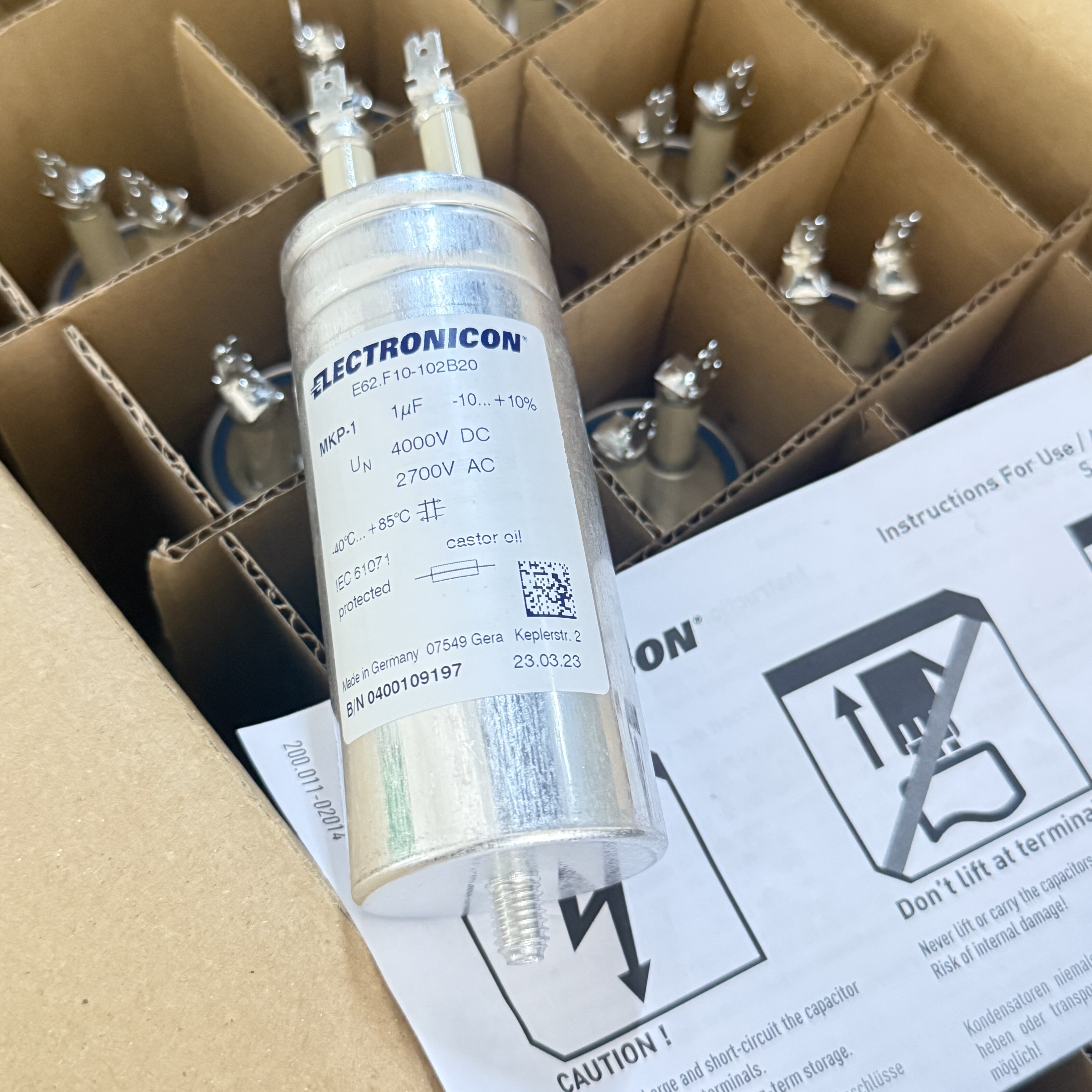 E62.F10-102B20 MKP-1uf 2700vac 4000vdc ELECTRONICON滤波电容