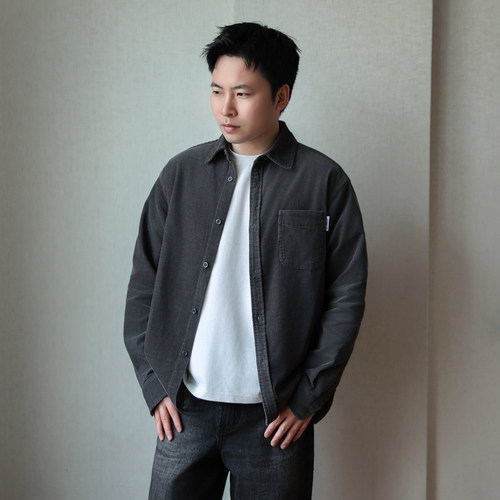复古翻领男士长袖宽松衬衫