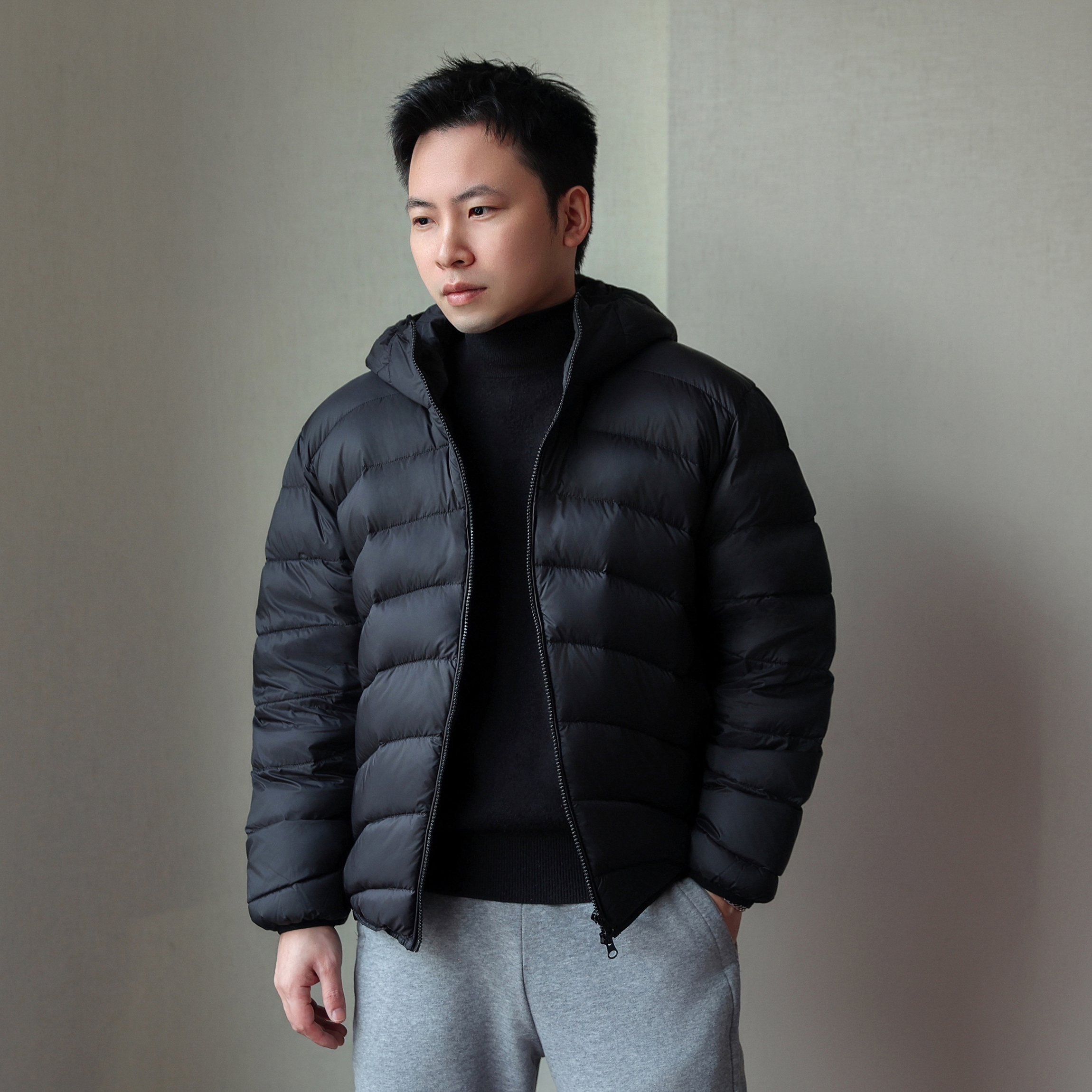 高充绒防风排骨羽绒服男