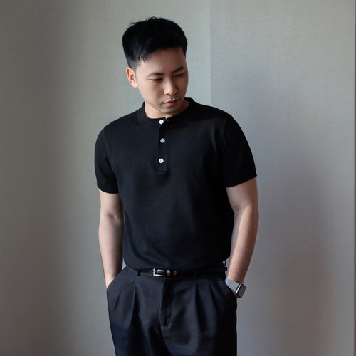 合身版正肩亨利领polo衫