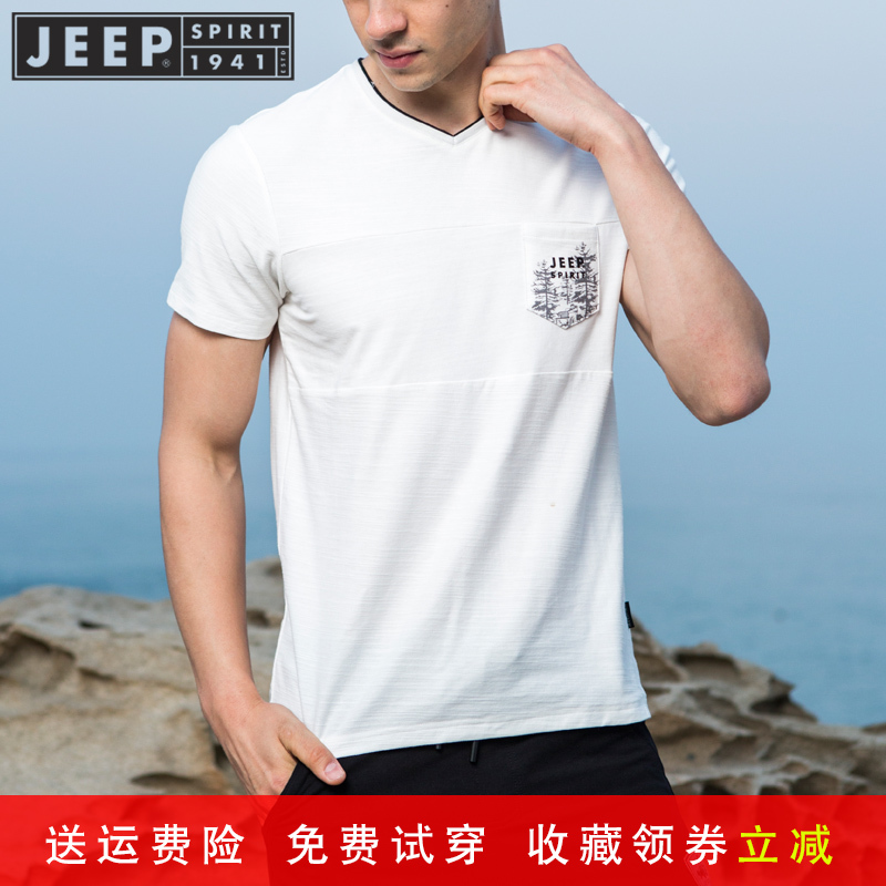 jeepÆì½¢µêÄÐÊ¿ÐÞÉí¶ÌÐätÐô¹Ù·½ÕýÆ·µ¯Á¦³±Á÷¿îvÁìÓ¡»¨ÄÐÍÁÉÏÒÂÏÄ