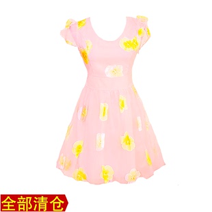 品牌折扣撤柜真丝连衣裙夏短袖公主裙欧根纱修身短裙甜美学生