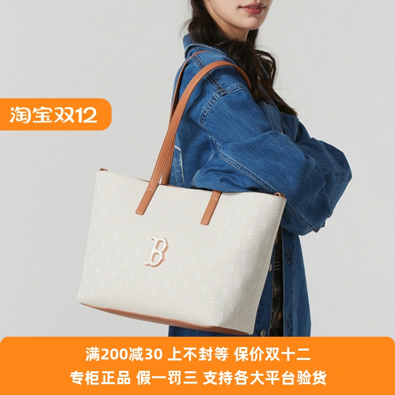 国内现货MLB托特包男女复古老花满标大容量手提包单肩包3AORM015N